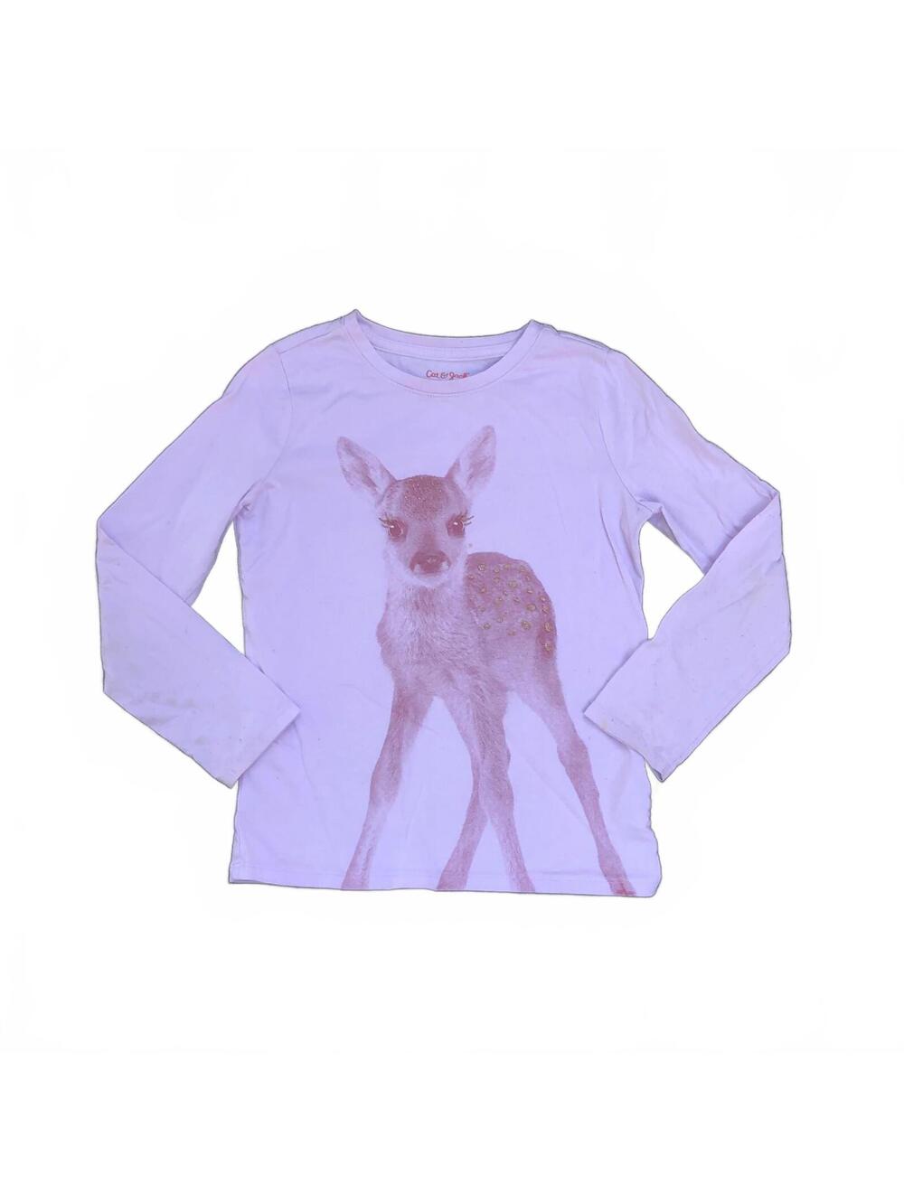 Cat & Jack Girls' Long Sleeve Deer Graphic Shirt Size S (6/6X)